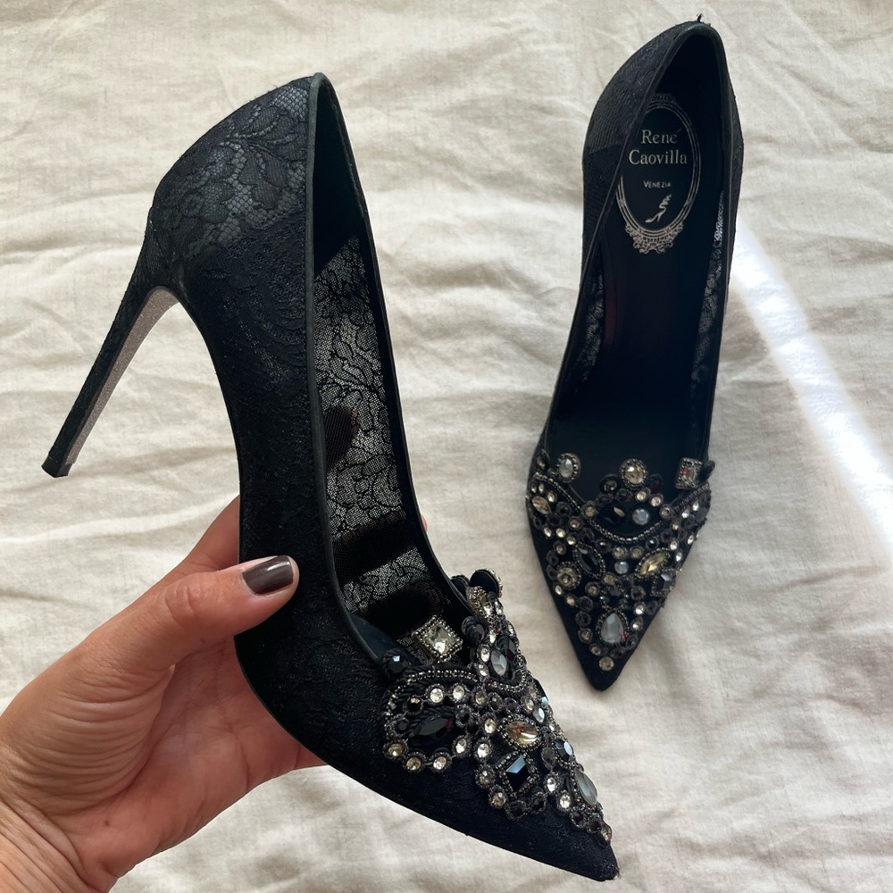Rene Caovilla Beaded Lace Heels Pumps Size 40/10
